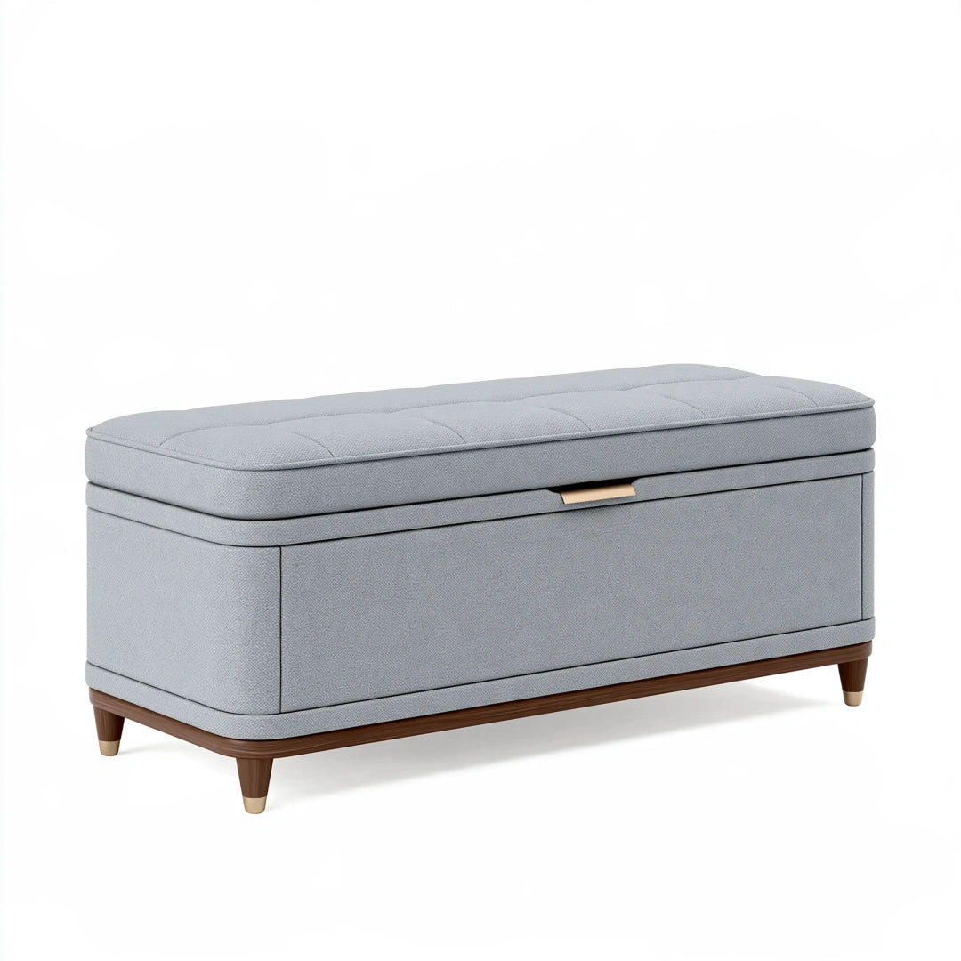 Banc coffre 120 x 45 x 50 cm en tissu gris avec rangement style contemporain