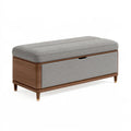 Coffre de rangement 120 x 45 x 48 cm en bois et tissu gris - Banquette capitonnée avec couvercle