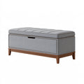 Banc coffre de rangement 120 x 45 x 50 cm tissu gris et bois style contemporain