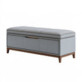 Banc coffre de rangement 120 x 45 x 48 cm en textile gris avec piètement en bois style contemporain