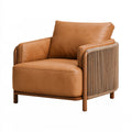 Fauteuil 90 x 85 x 82 cm en similicuir camel et bois - style contemporain