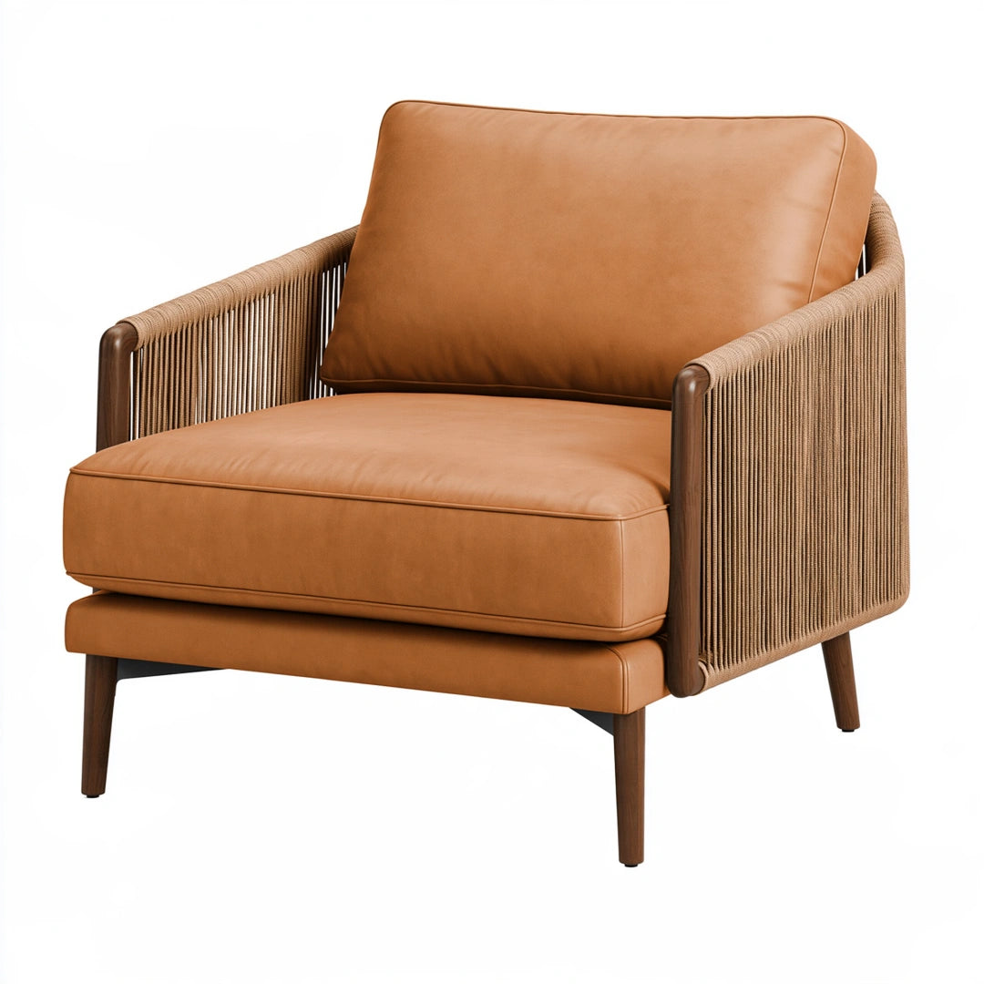 Fauteuil 85 x 82 x 86 cm synthétique marron avec tressage latéral style contemporain
