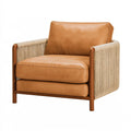 Fauteuil 86 x 82 x 85 cm aspect cuir cognac et cordage tressé style contemporain