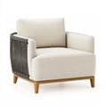 Fauteuil 82 x 78 x 80 cm en tissu ivoire avec cordage et piètement en bois - style contemporain