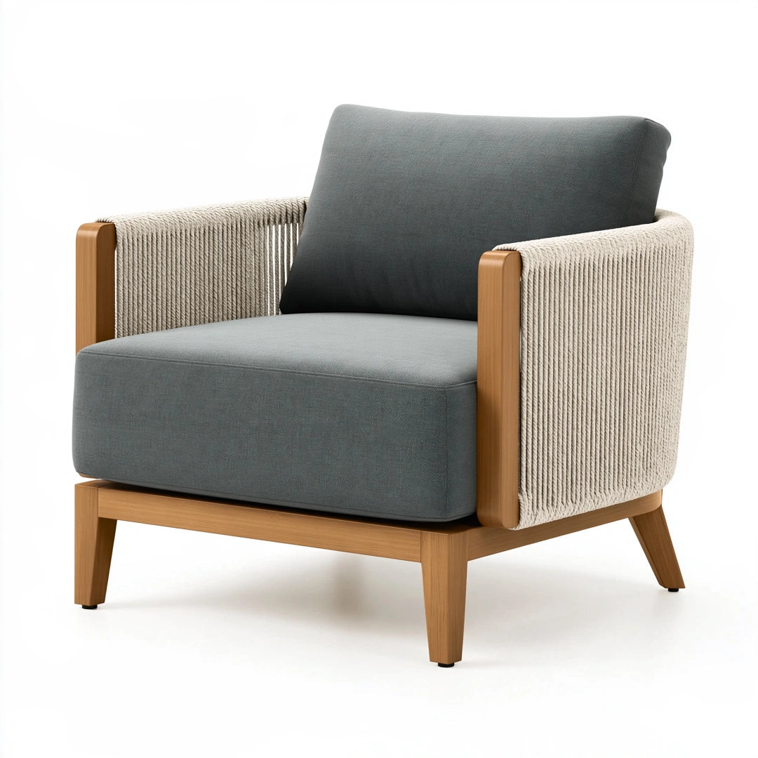 Fauteuil 85 x 80 x 82 cm en bois et corde tressée gris style contemporain