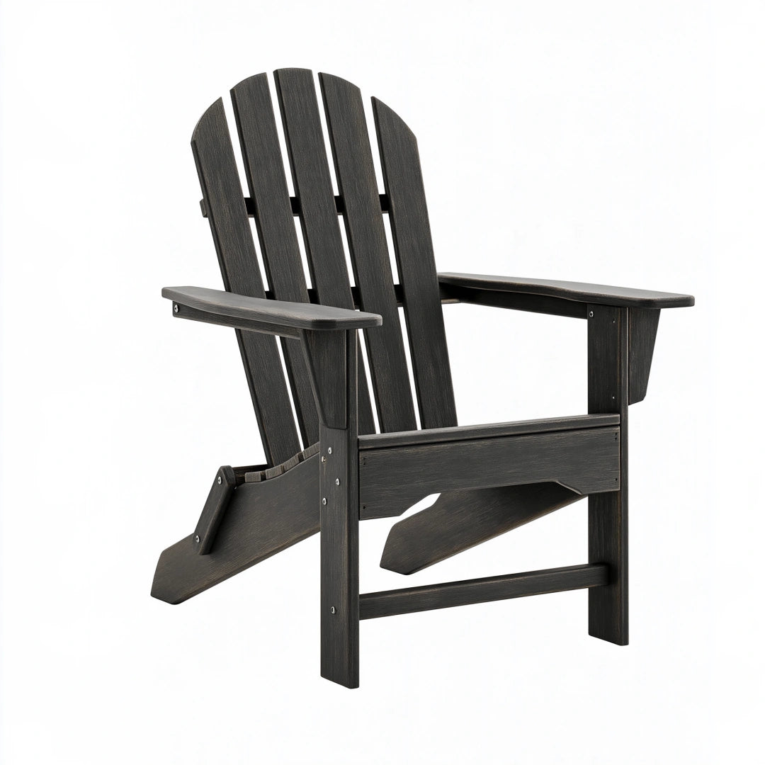 Fauteuil Adirondack 79x83x98 cm en polyéthylène noir style jardin avec accoudoirs