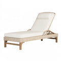 Chaise longue de jardin 200 x 75 cm en bois et fibres tressées beige blanc cassé style naturel