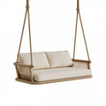 Balancelle de jardin 140 cm en bois beige avec cordes tressées pour 2 personnes