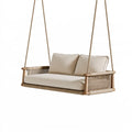 Balancelle suspendue 2 places 140 x 65 x 55 cm en bois et corde beige pour extérieur