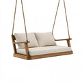 Balancelle de jardin 2 places 140 x 70 x 55 cm en bois marron avec assise beige style contemporain