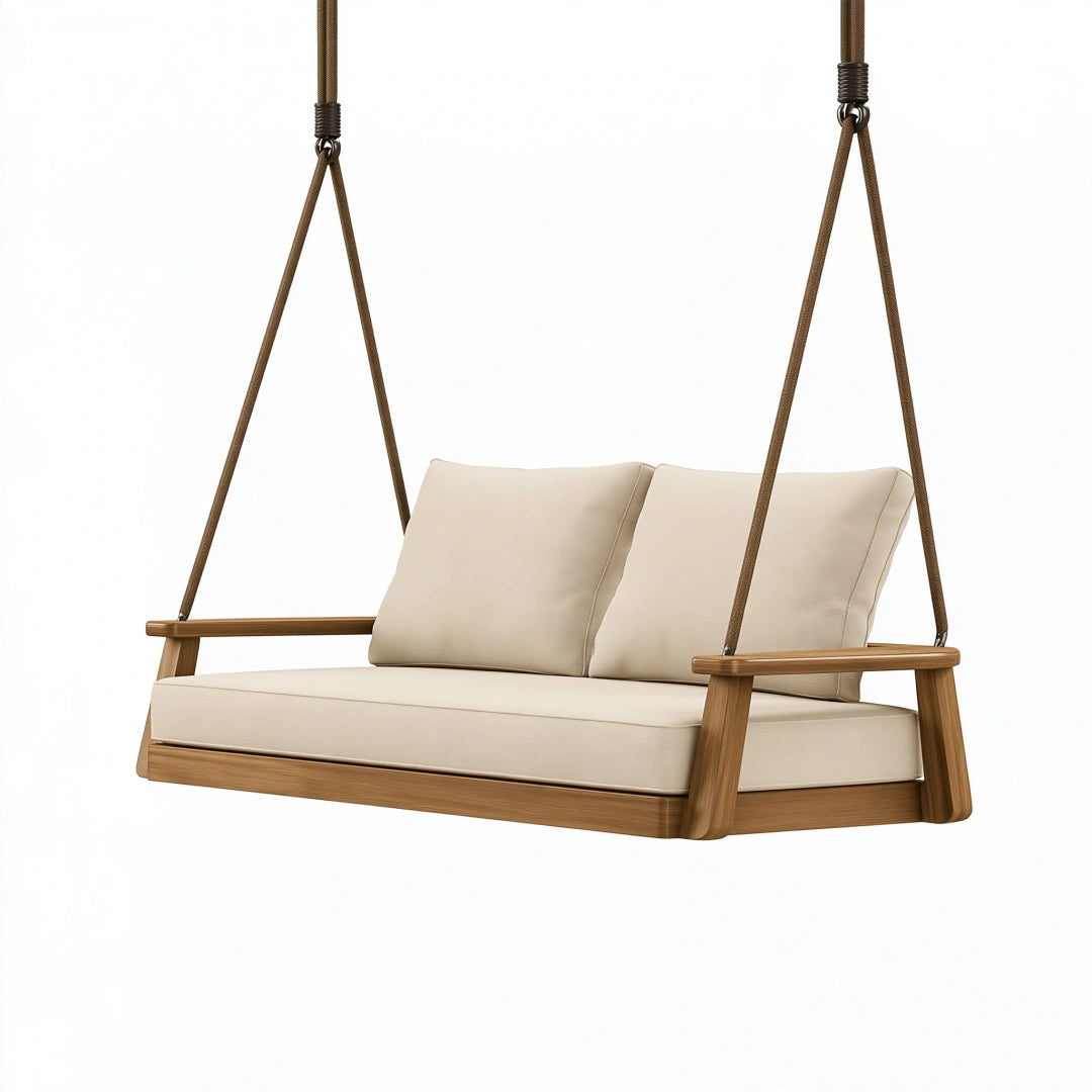 Balancelle de jardin 180 cm en bois beige suspendue 2 places