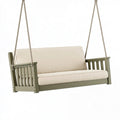 Banc balançoire 120 cm en bois vert avec coussins beige pour extérieur