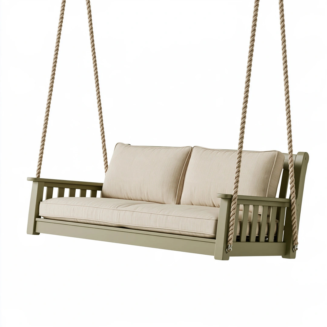 Balancelle de jardin 180 x 75 x 65 cm en bois vert avec cordes style classique
