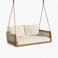 Balancelle de jardin 2 places 140 x 70 x 75 cm bois et corde beige style contemporain suspendu