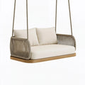 Balancelle suspendue 130 x 75 x 120 cm en corde et bois beige pour jardin style bohème